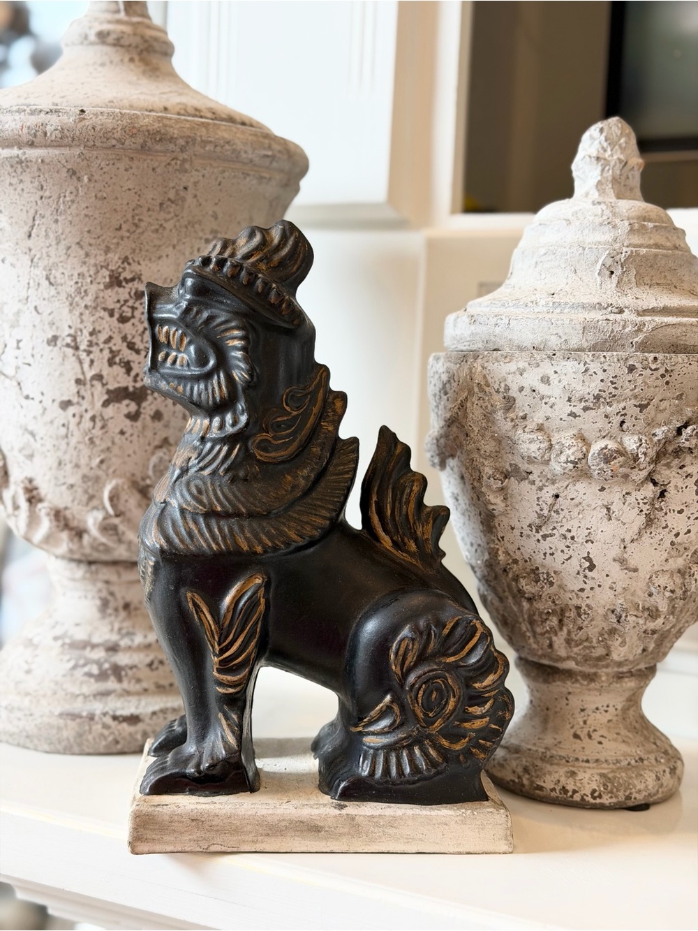 Arnel’s Ceramic Foo Dog Sculpture - Chinese Guardian Lion. 1967 | Black | Unique